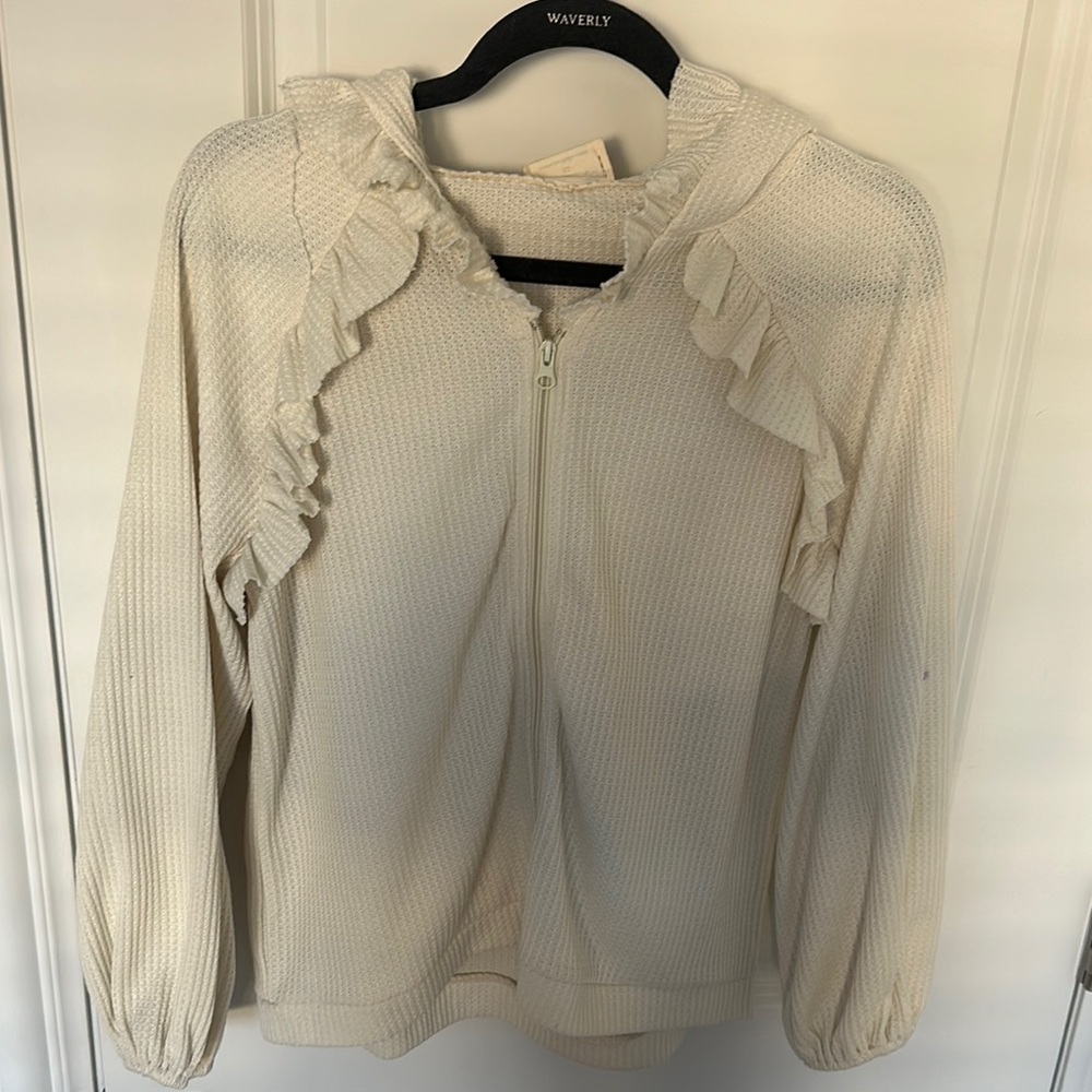 Cream Ruffled Stand-Up Collar Blouse